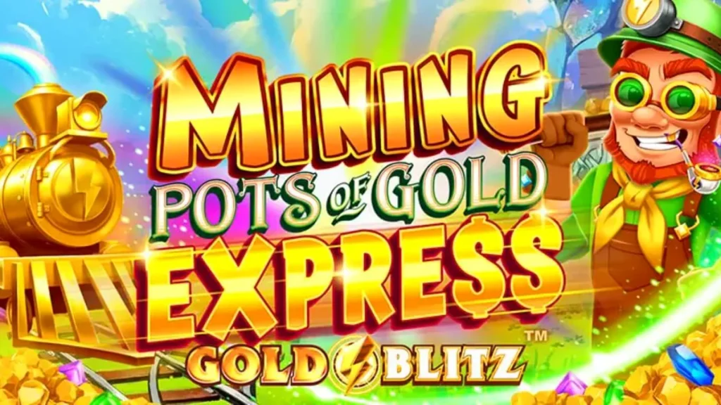 Tampilan antarmuka mobile dari slot Mining Pots of Gold Express Gold Blitz dengan Lucky Lad Flynn.